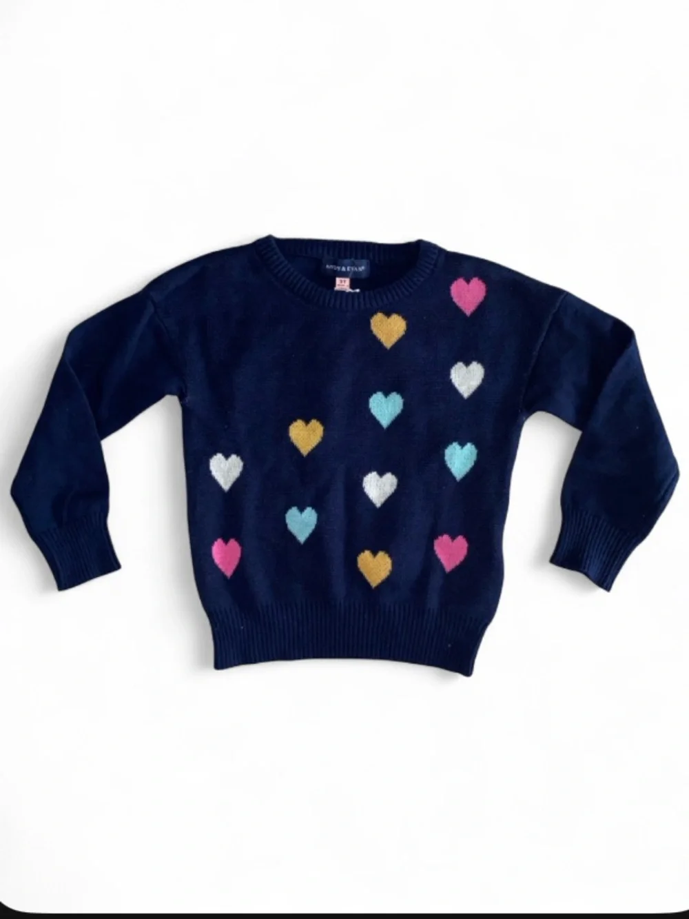 Andy & Evan Navy Sweater with Colorful Heart Accents